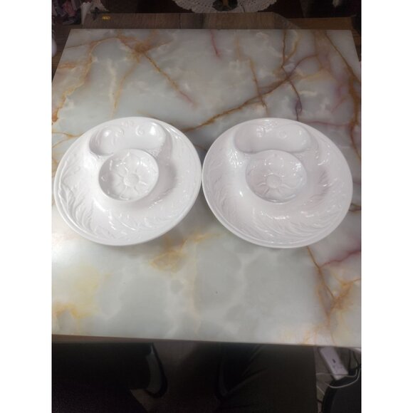 Vintage White Porcelain Artichoke Dishes With Floral Design Set of 2 - Picture 5 of 7